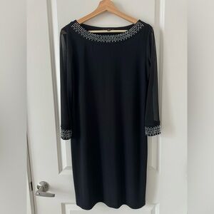 T I A N A B. Women's Shift Dress with Beaded Cuffs and Hem, Black - size 6